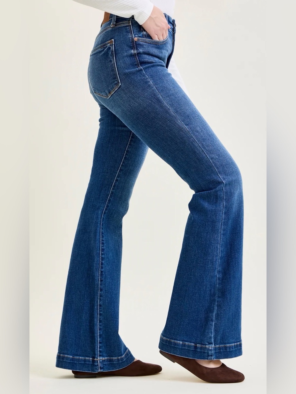 Judy‎ Blue Dark Wash Flared Wide-Leg Jeans Flexible Waist Defining Women’s 15/32